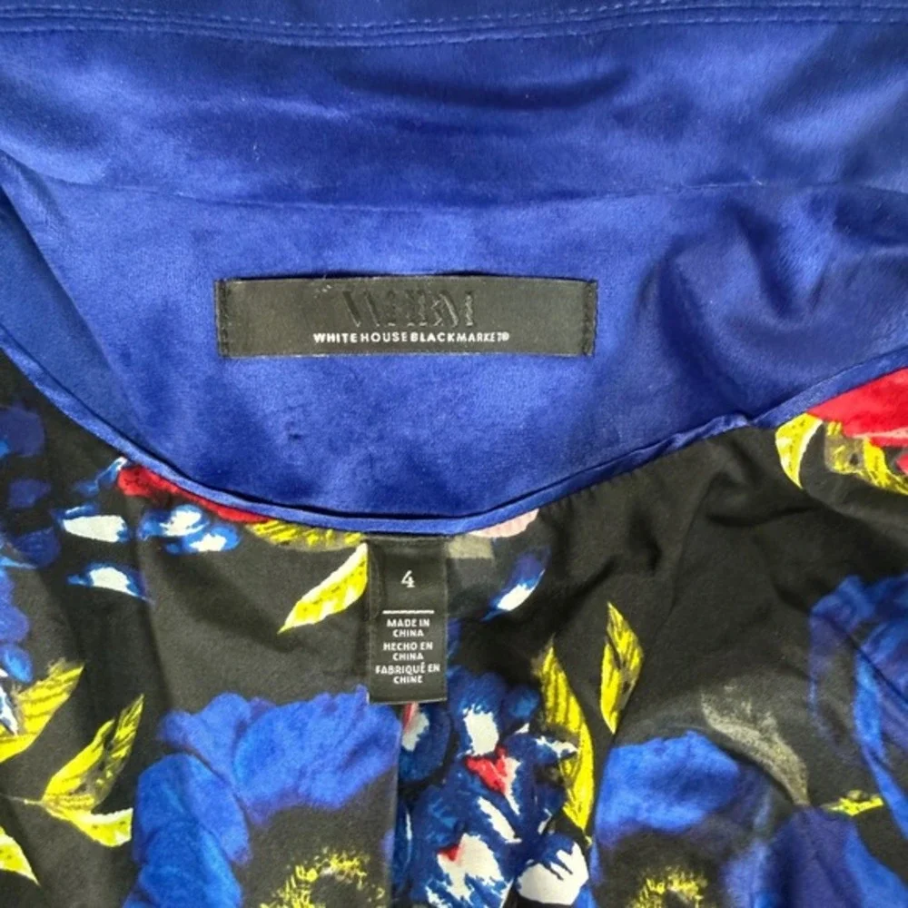 WHBM Royal Blue Velvet Blazer Women 4 Double Breasted Floral Lined Career Jacket